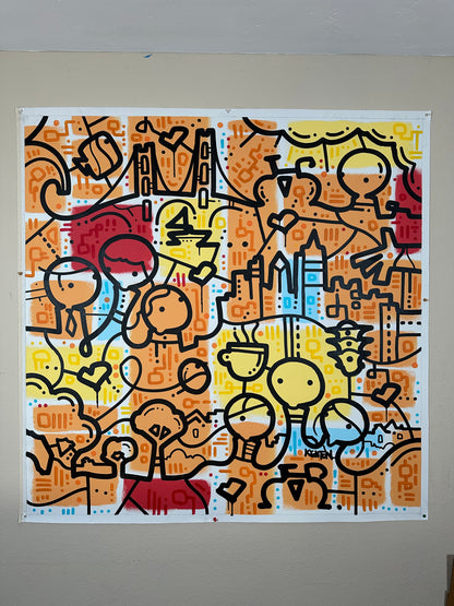 San Francisco by BIKE! - 54" x 54" Acrylic on unstretched canvas