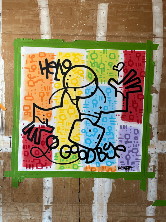 HELLO / GOODBYE - 40" x 40" acrylic on unstretched canvas